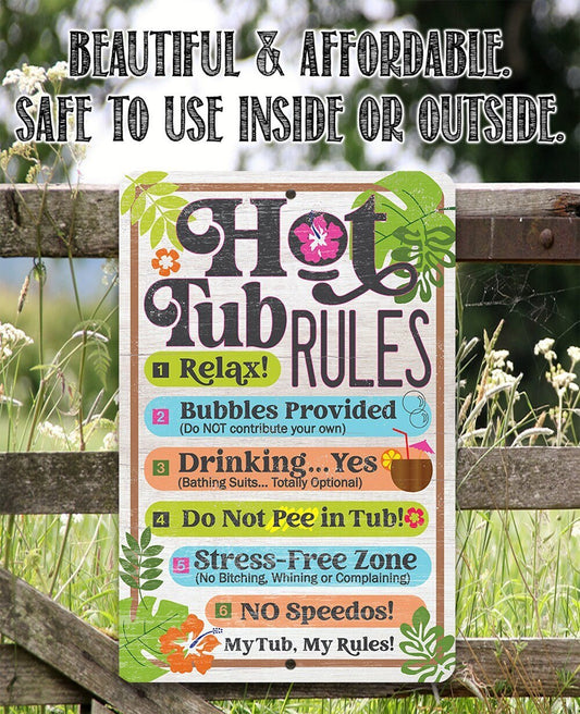 Hot Tub Rules - 8" x 12" or 12" x 18" Aluminum Tin Awesome Metal Poster Lone Star Art