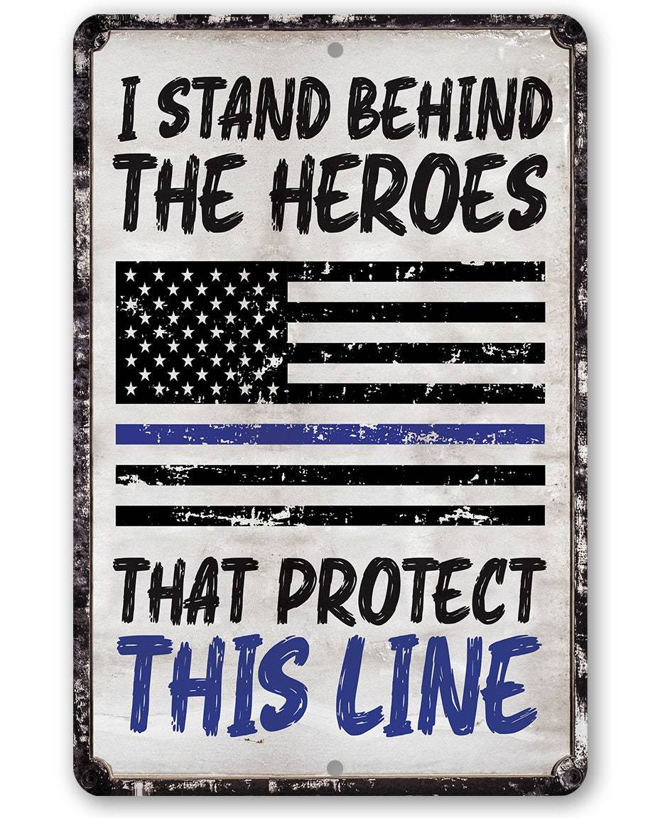 Thin Blue Line Flag To Protect And To Serve 8x12 Metal Sign