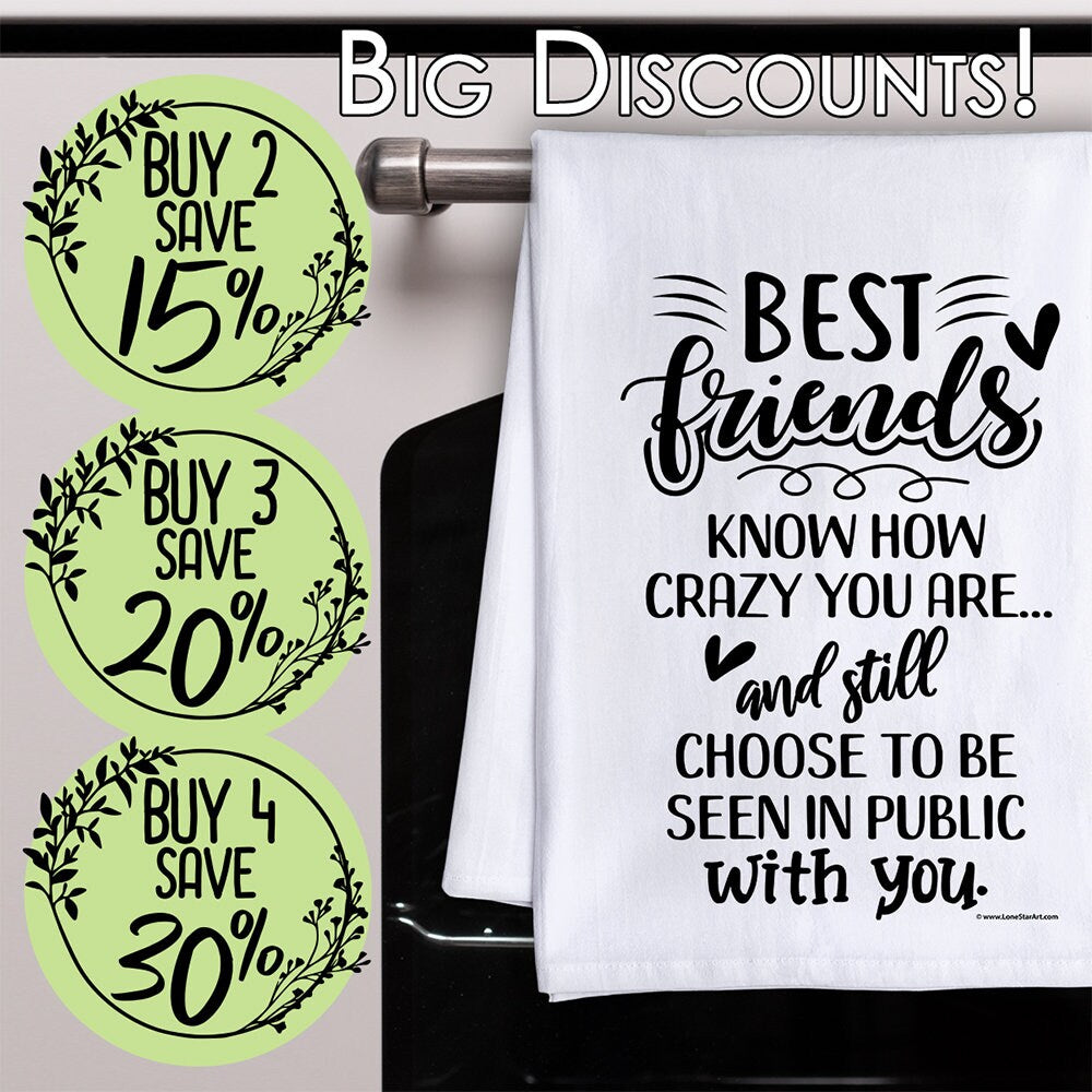 Best Friends Themed Kitchen Tea Towels- Funny Kitchen Towels Decorative Dish with Sayings, Kitchen Gifts -Multi-Use Cute Towels - Great Gift