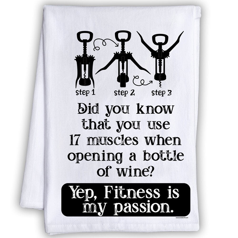 Wine Themed Kitchen Tea Towels - Funny Kitchen Towels Fitness Is My Passion Decorative Dish Towels with Sayings, Funny Kitchen Gifts - Gifts