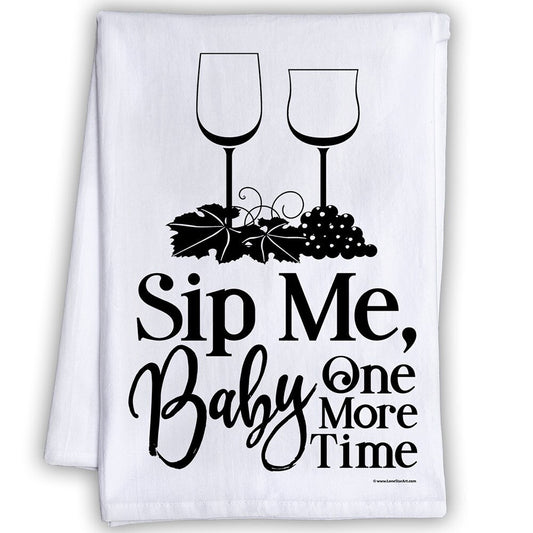 Wine Themed Kitchen Tea Towels - Funny Kitchen Towels Decorative Dish Towels with Sayings, Funny Housewarming Kitchen Gifts - Sip Me Baby