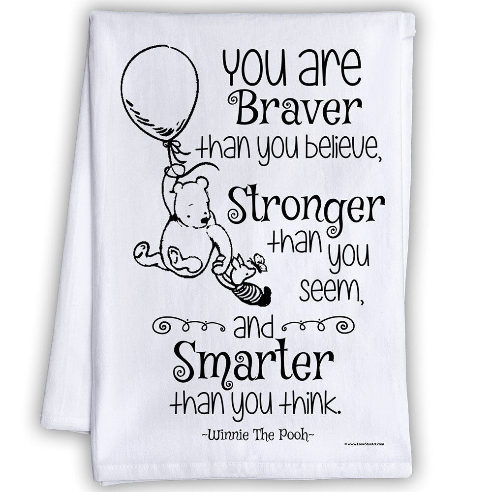 Inspirational Kitchen Tea Towels - You Are Braver, Stronger, and Smarter - Decorative Dish Towels with Sayings, Kitchen Gifts-Kitchen Towels