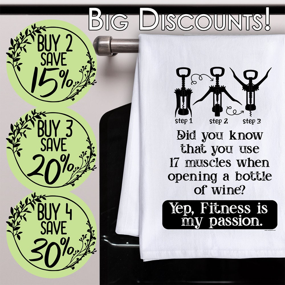 Wine Themed Kitchen Tea Towels - Funny Kitchen Towels Fitness Is My Passion Decorative Dish Towels with Sayings, Funny Kitchen Gifts - Gifts