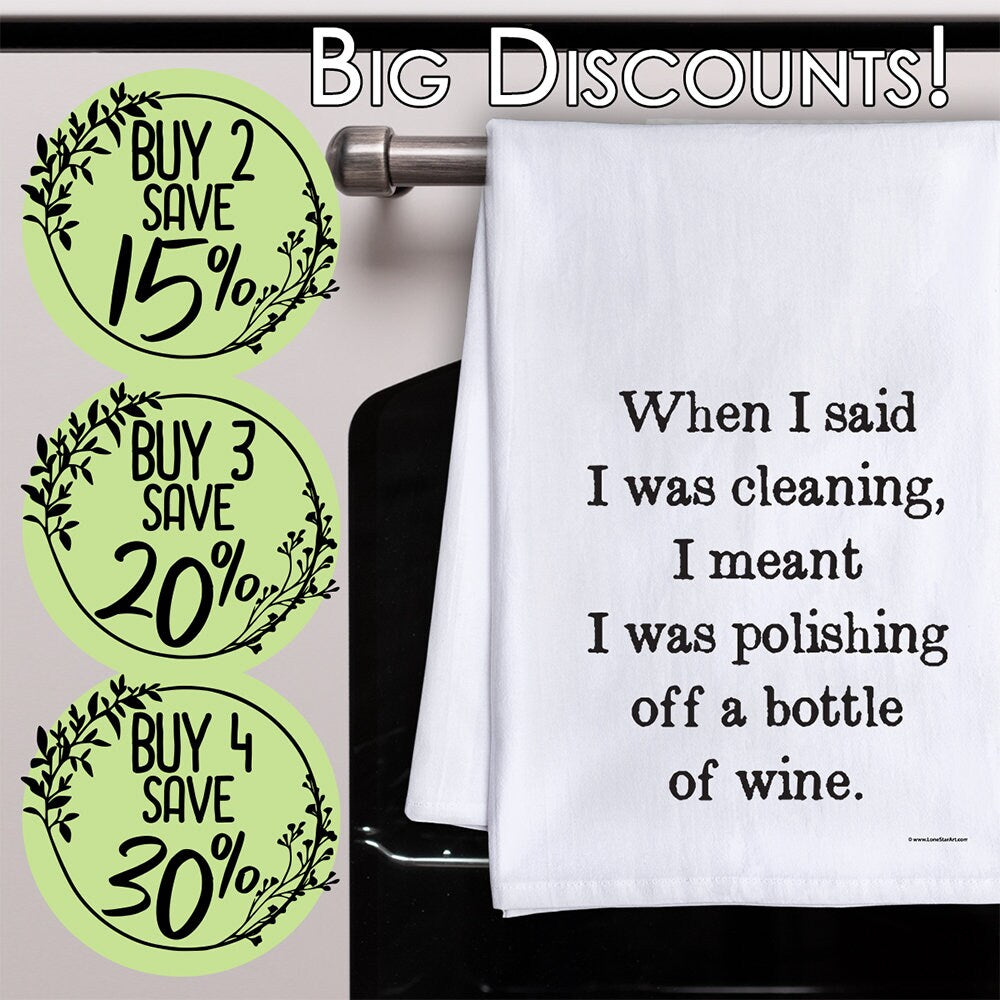 Wine Themed Kitchen Tea Towels - Funny Kitchen Towels Decorative Dish Towels with Sayings, Funny Housewarming Kitchen Gifts - I Was Cleaning