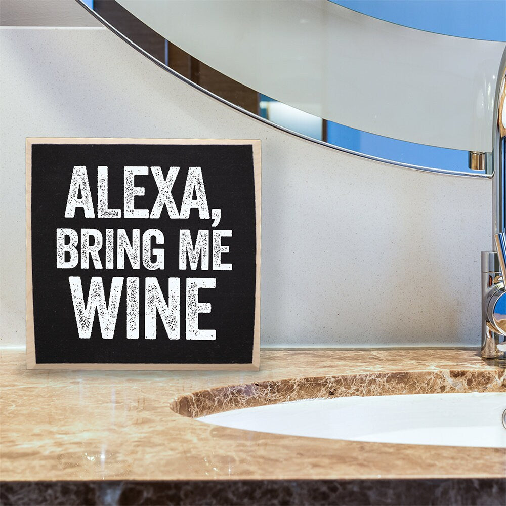 Wine Decor for Kitchen-Alexa, Bring Me Wine-Wooden Sign Wall Art-Funny Home Decor, Kitchen Decor, Wine Gifts Must Haves for Women- Wine Gift