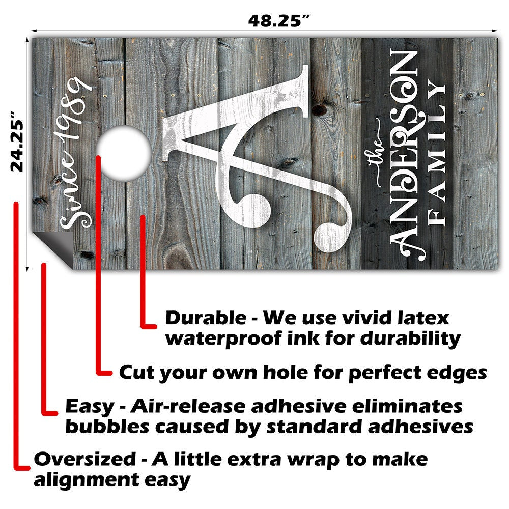 Personalized-Cornhole Wraps for Boards Vinyl Decals (Set of 2) Family Giant Initial -Bean Bag Toss Wrap Stickers Skins (Boards Not Included)