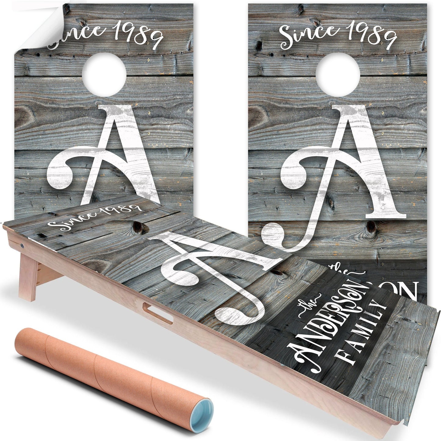 Personalized-Cornhole Wraps for Boards Vinyl Decals (Set of 2) Family Giant Initial -Bean Bag Toss Wrap Stickers Skins (Boards Not Included)