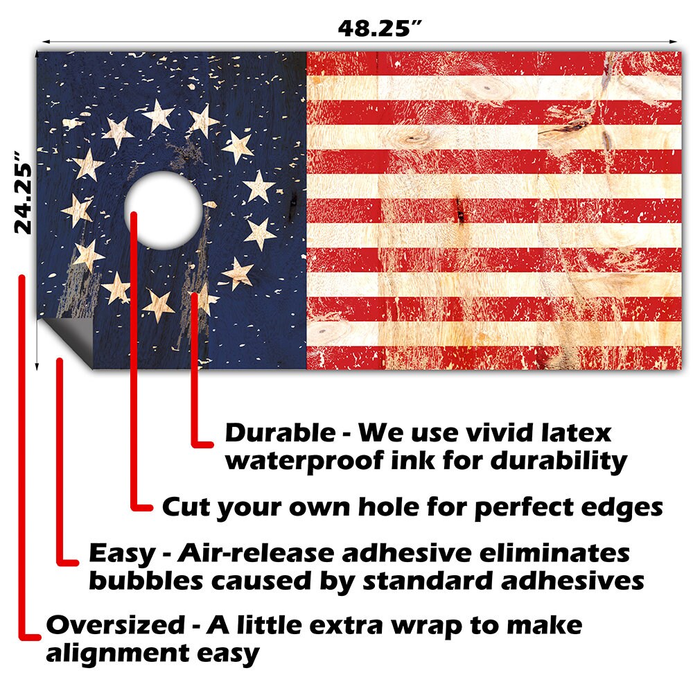 Set of 2 Corn Hole Decal, Betsy Ross Flag Board Wrap, Professional Vinyl Cover Sticker, More Designs to Choose From This Shop