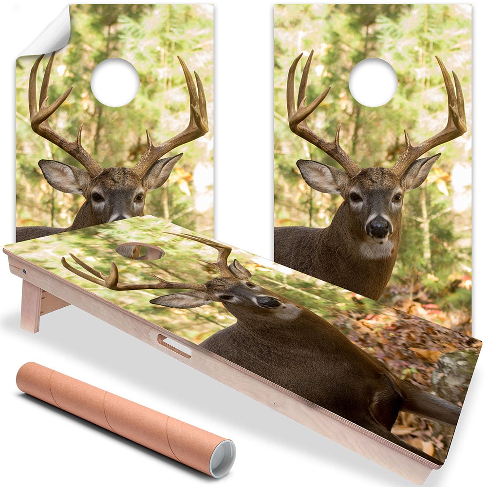 Cornhole Wraps for Boards Vinyl Decals Set of 2 Deer In The Woods-25+ Designs Corn Hole Bean Bag Toss Wrap Stickers Skins Board Not Included