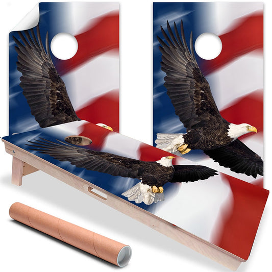 Cornhole Wraps for Boards Vinyl Decals (Set of 2) - 25+ Designs Corn Hole Bean Bag Toss Wrap Stickers Skins Boards Not Included Flying Eagle
