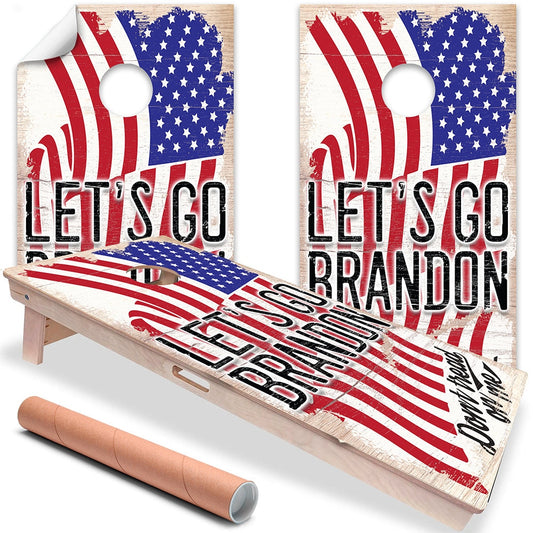Set of 2 Cornhole Wraps for Boards Vinyl Decals - Corn Hole Bean Bag Toss Wrap Stickers Skins (Boards Not Included) (Let's Go Brandon)
