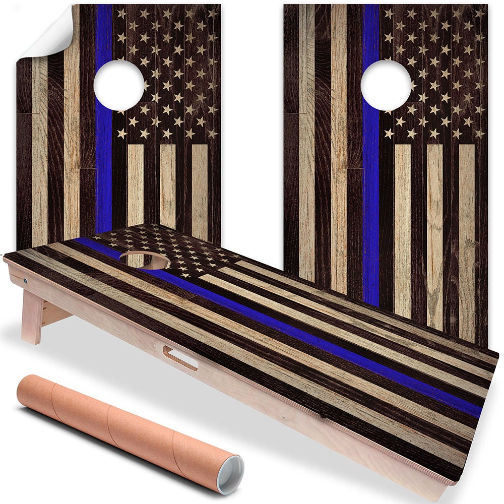 Cornhole Wraps for Boards Vinyl Decals Set of 2 - 25+ Designs Corn Hole Bean Bag Toss Wrap Stickers Skins Boards Not Included Police Support