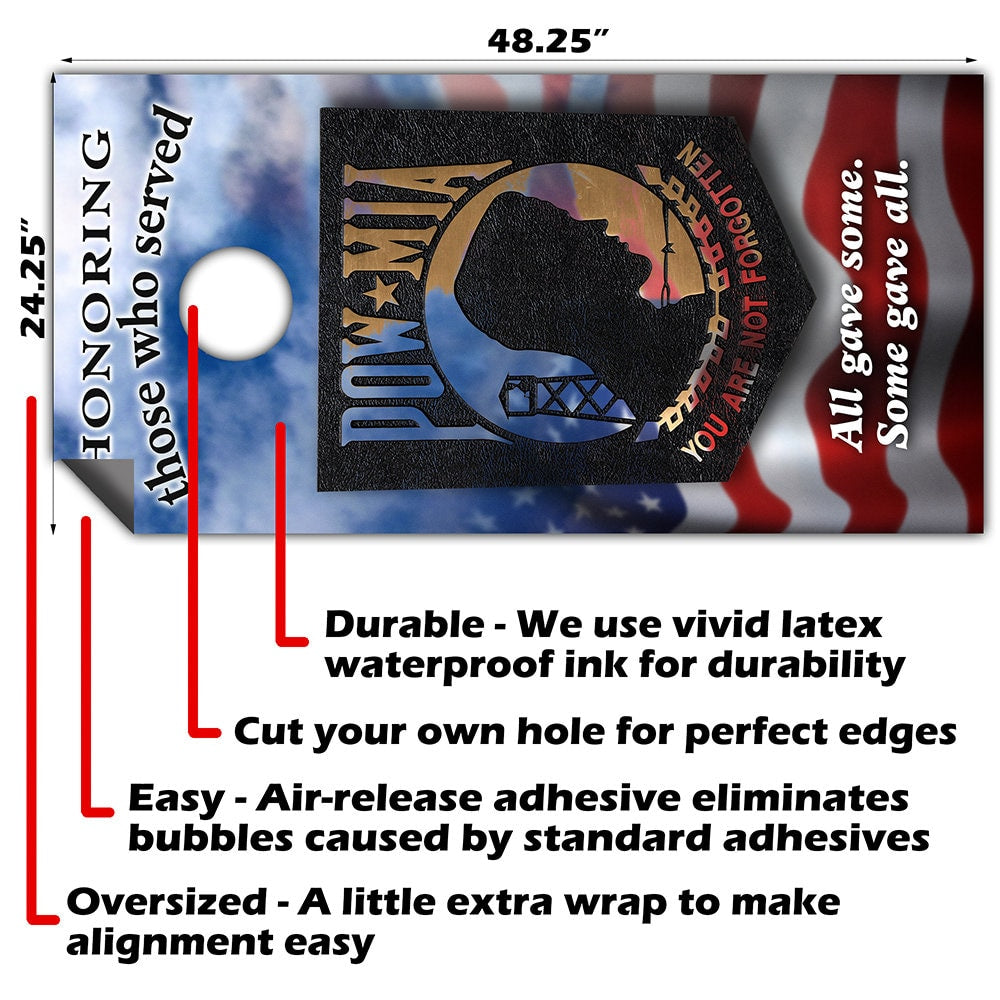 Cornhole Board Wraps & Decals for Boards Set of 2 Corn Hole Decal, 25+ Designs Skins Professional Covers Sticker Vinyl POW MIA American Flag