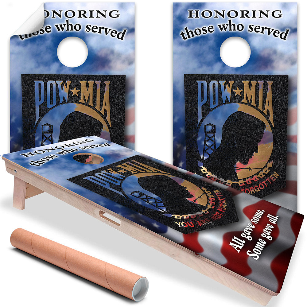 Cornhole Board Wraps & Decals for Boards Set of 2 Corn Hole Decal, 25+ Designs Skins Professional Covers Sticker Vinyl POW MIA American Flag