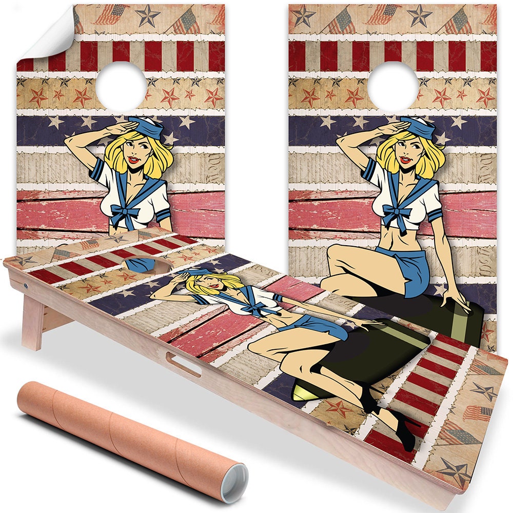 Cornhole Wraps Vinyl Decals Set of 2 Sexy Sailor Americana - 25+ Designs Corn Hole Bean Bag Toss Wrap Stickers Skins Boards Not Included