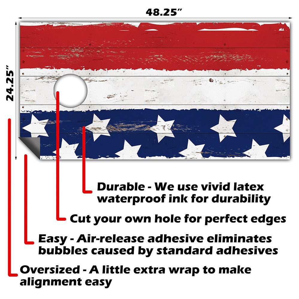 Cornhole Wraps for Boards Vinyl Decals Set of 2-25+ Designs Corn Hole Bean Bag Toss Wrap Sticker Skins Boards Not Included Stars and Stripes