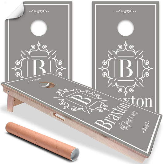 Personalized - Cornhole Wraps for Boards Vinyl Decals (Set of 2) Monogram Initial - Bean Bag Toss Wrap Stickers Skins (Boards Not Included)