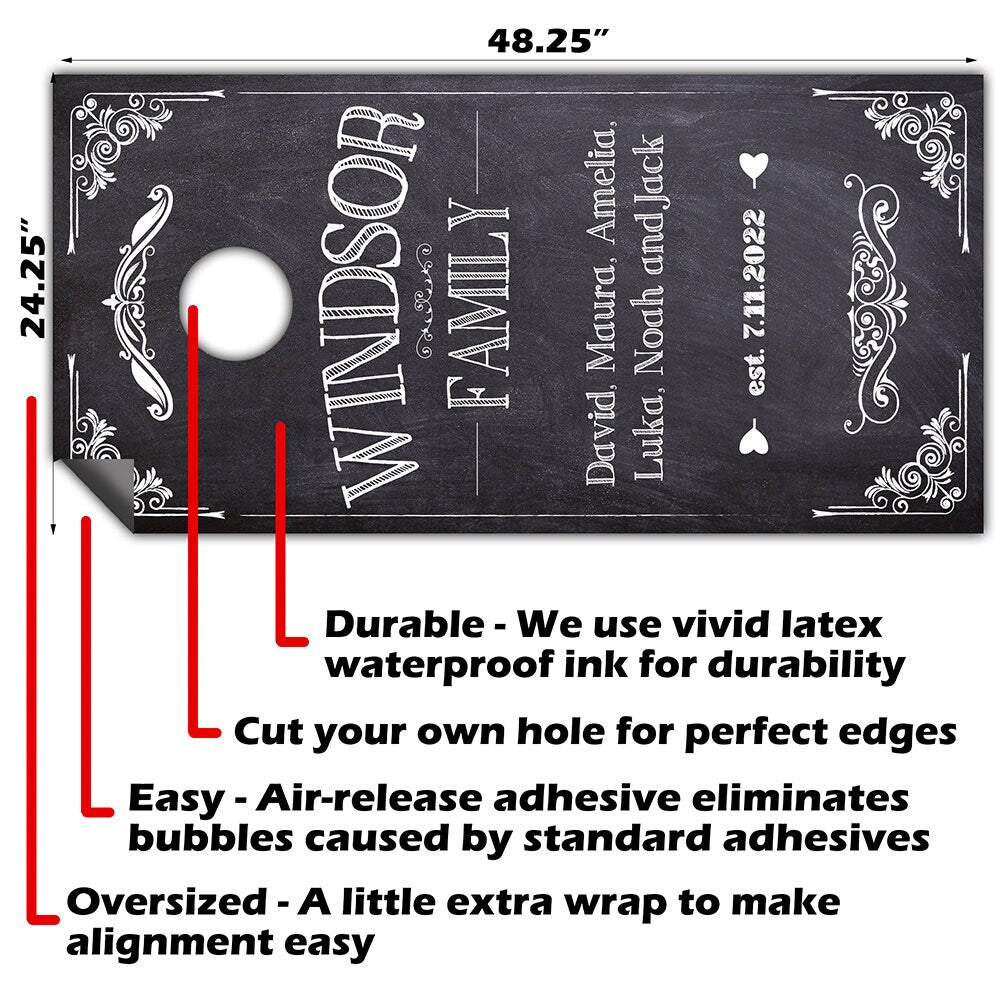 Personalized - Cornhole Wraps for Boards Vinyl Decals (Set of 2) Family Names - Bean Bag Toss Wrap Stickers Skins (Boards Not Included)