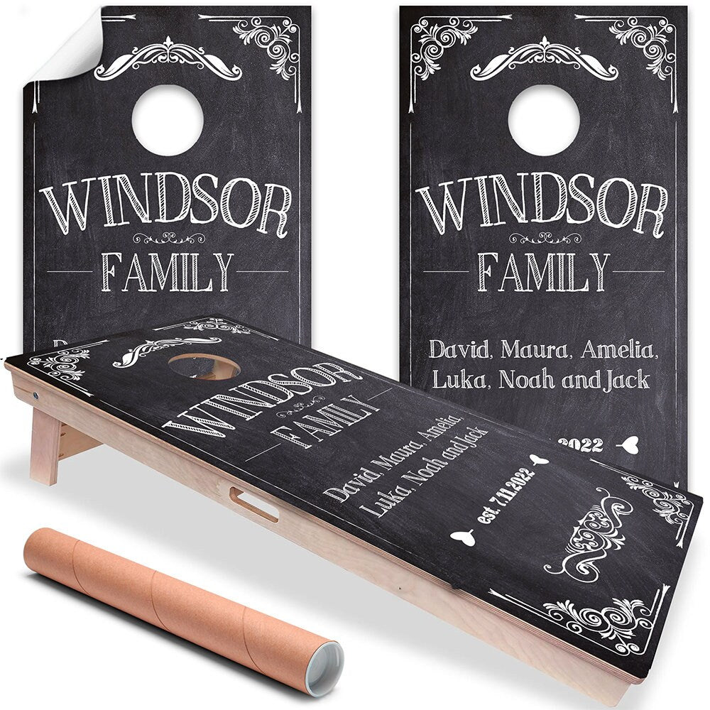 Personalized - Cornhole Wraps for Boards Vinyl Decals (Set of 2) Family Names - Bean Bag Toss Wrap Stickers Skins (Boards Not Included)