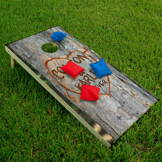 Personalized - Cornhole Wraps for Boards Vinyl Decals (Set of 2) Carved Tree heart - Bean Bag Toss Wrap Stickers Skins (Boards Not Included)
