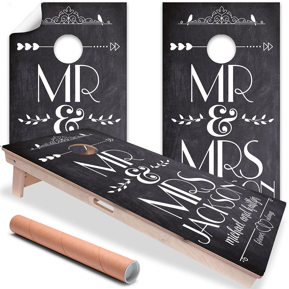 Personalized - Cornhole Wraps for Boards Vinyl Decals (Set of 2) Mr & Mrs - Wedding -Bean Bag Toss Wrap Stickers Skins (Boards Not Included)