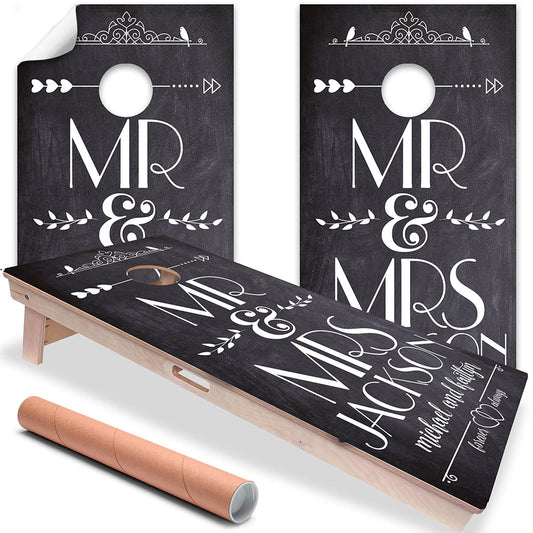 Personalized - Cornhole Wraps for Boards Vinyl Decals (Set of 2) Mr & Mrs - Wedding -Bean Bag Toss Wrap Stickers Skins (Boards Not Included)