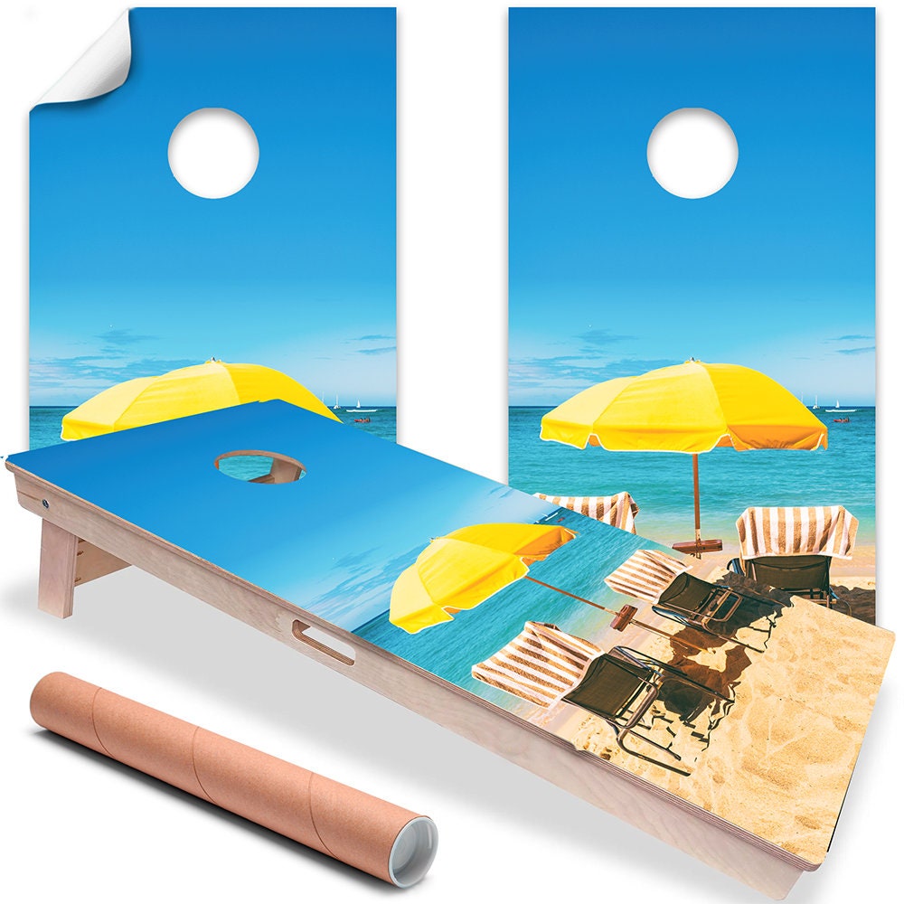 Cornhole Board Wraps and Decals for Boards Set of 2 Skins Professional Vinyl Covers Sticker - Chair Summer Beach House Sand Tailgating Decal
