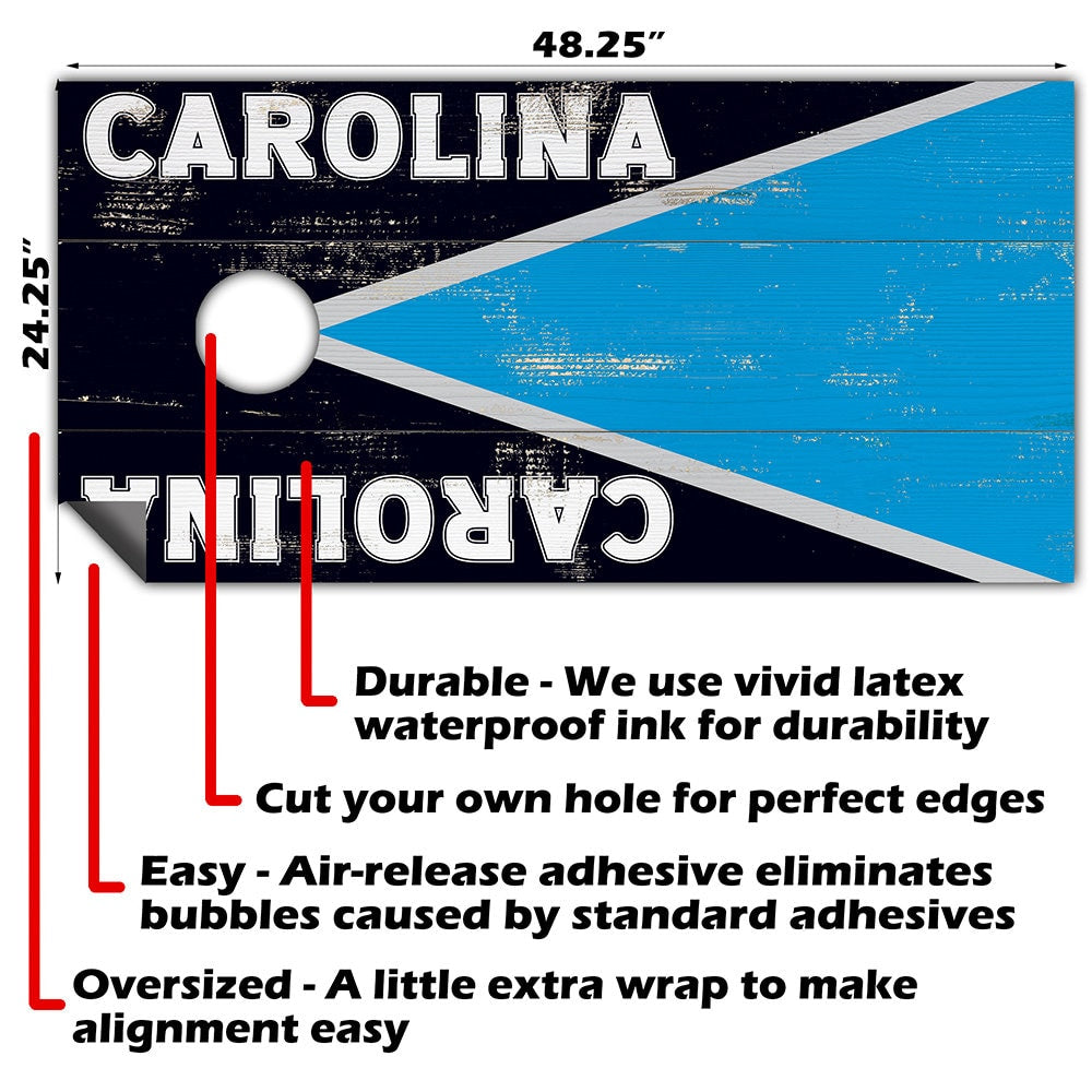 Cornhole Board Wraps and Decals for Boards Set of 2 Skins Professional Vinyl Covers Sticker - Carolina Football Tailgating Decal