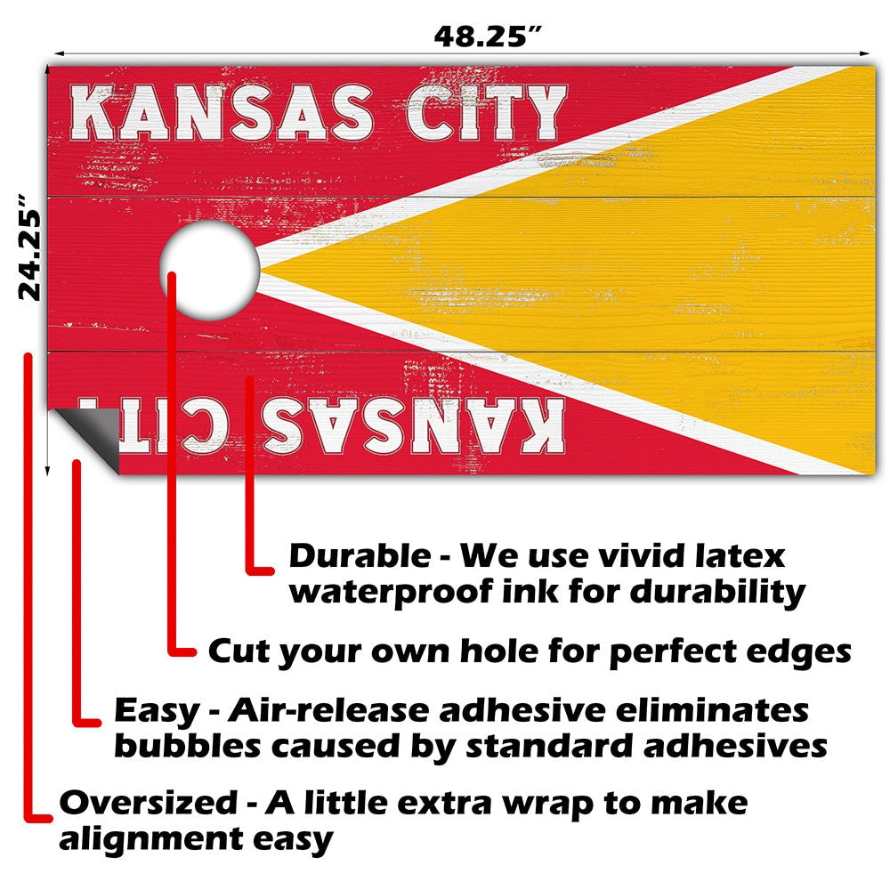 Cornhole Board Wraps and Decals for Boards Set of 2 Skins Professional Vinyl Covers Sticker - Kansas Football Tailgating Decal