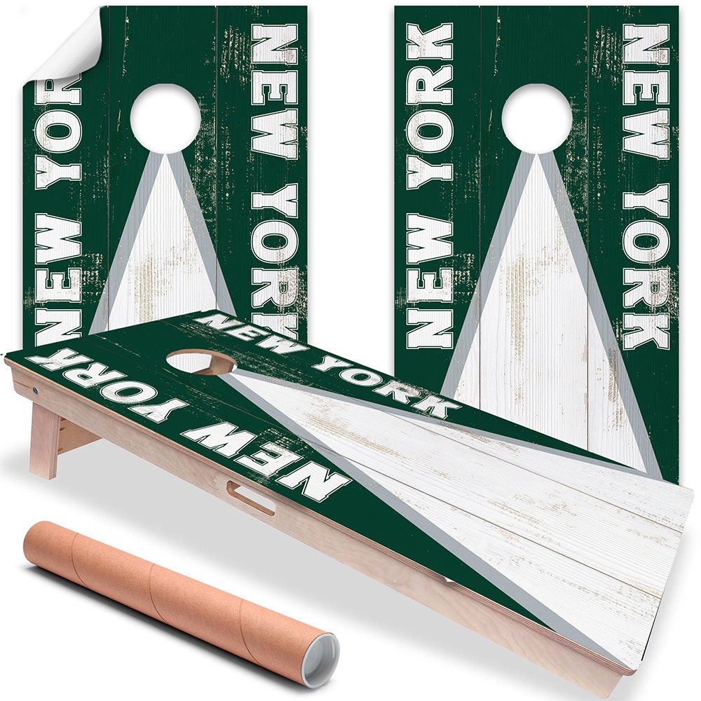 Cornhole Board Wraps and Decals for Boards Set of 2 Skins Professional Vinyl Covers Sticker - New York Green White Football Tailgating Decal