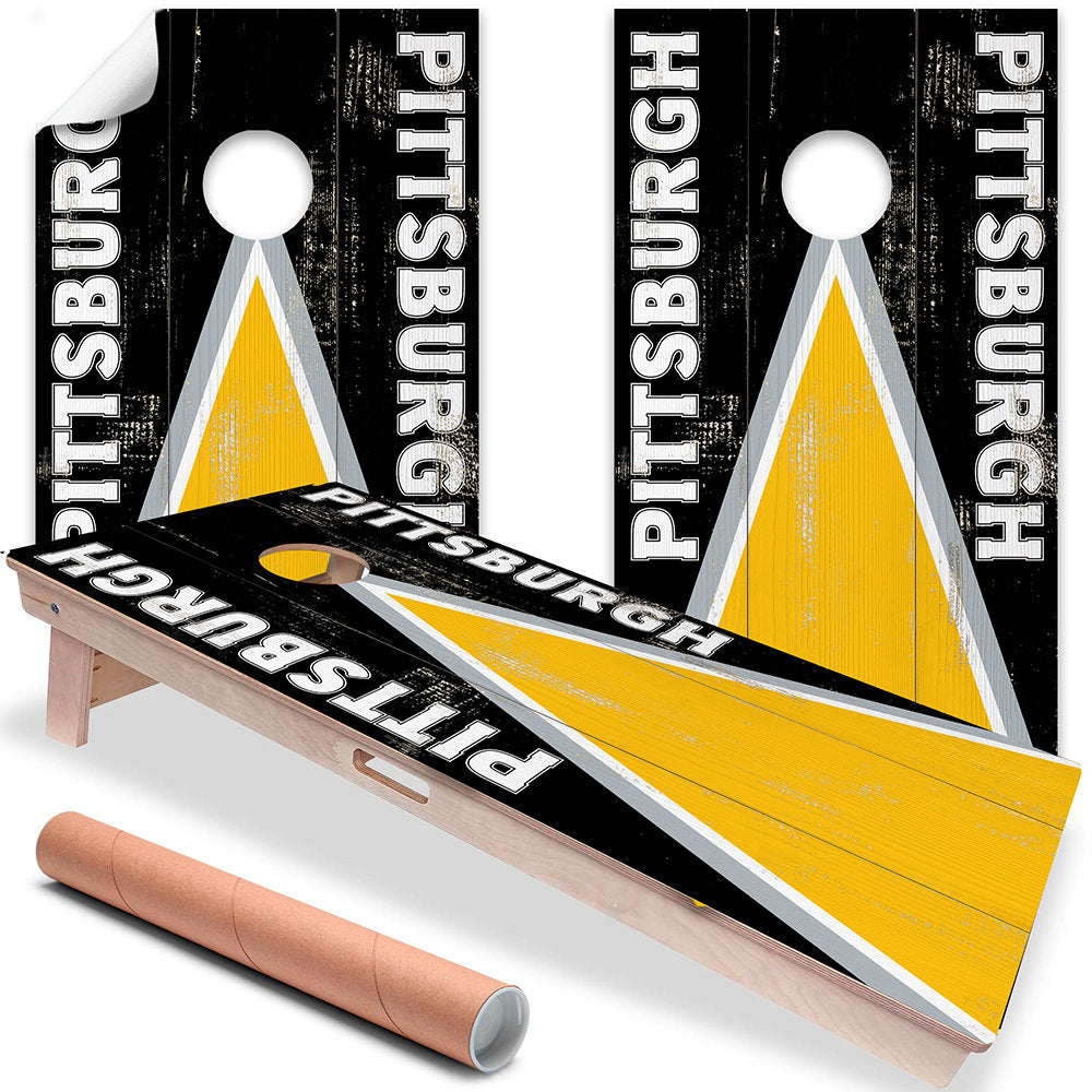 Cornhole Board Wraps and Decals for Boards Set of 2 Skins Professional Vinyl Covers Sticker - Pittsburgh Football Tailgating Decal