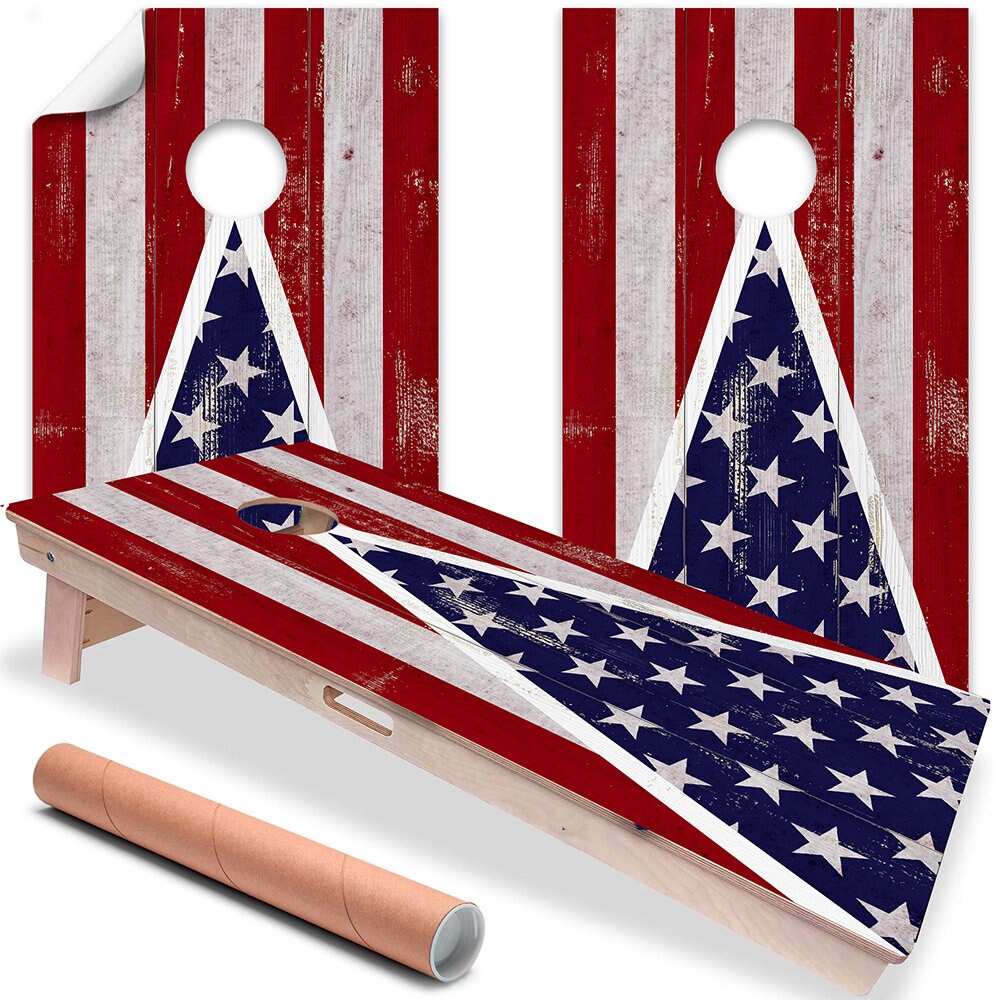 Cornhole Board Wraps & Decals for Boards Set of 2 Corn Hole Decal,25+ Designs Professional Vinyl Decal Covers Sticker American Flag Triangle