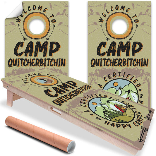 Cornhole Board Wraps and Decal for Board Set of 2 Skins Professional Vinyl Covers Sticker-Camp Quitcherbitchin Cabin Camping Lakehouse Decal