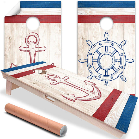 Cornhole Board Wraps and Decals for Boards Set of 2 Skins Professional Vinyl Covers Sticker - Nautical Beach House Cabin Tailgating Decal