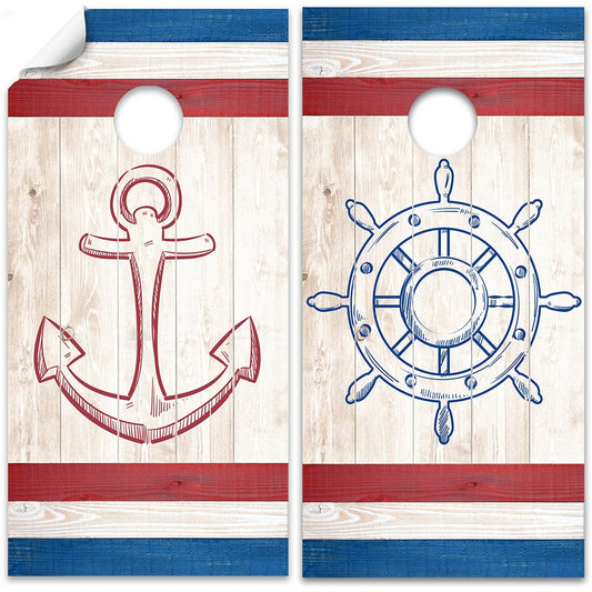Cornhole Board Wraps and Decals for Boards Set of 2 Skins Professional Vinyl Covers Sticker - Nautical Beach House Cabin Tailgating Decal