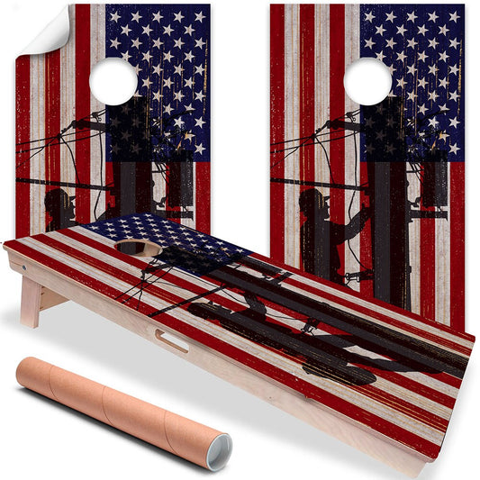 Set of 2 Corn Hole Decal, American Flag Electric Lineman Board Wrap, Professional Vinyl Cover Sticker, More Designs to Choose From This Shop