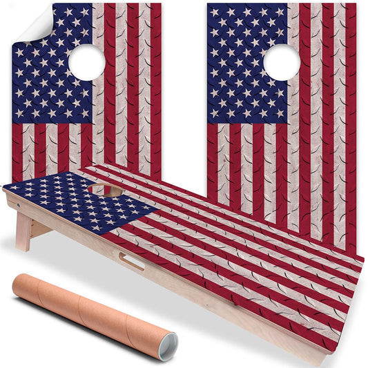 Cornhole Board Wraps and Decals for Boards Set of 2 Skins Professional Vinyl Covers Sticker -USA American Flag on Steel Art Decal