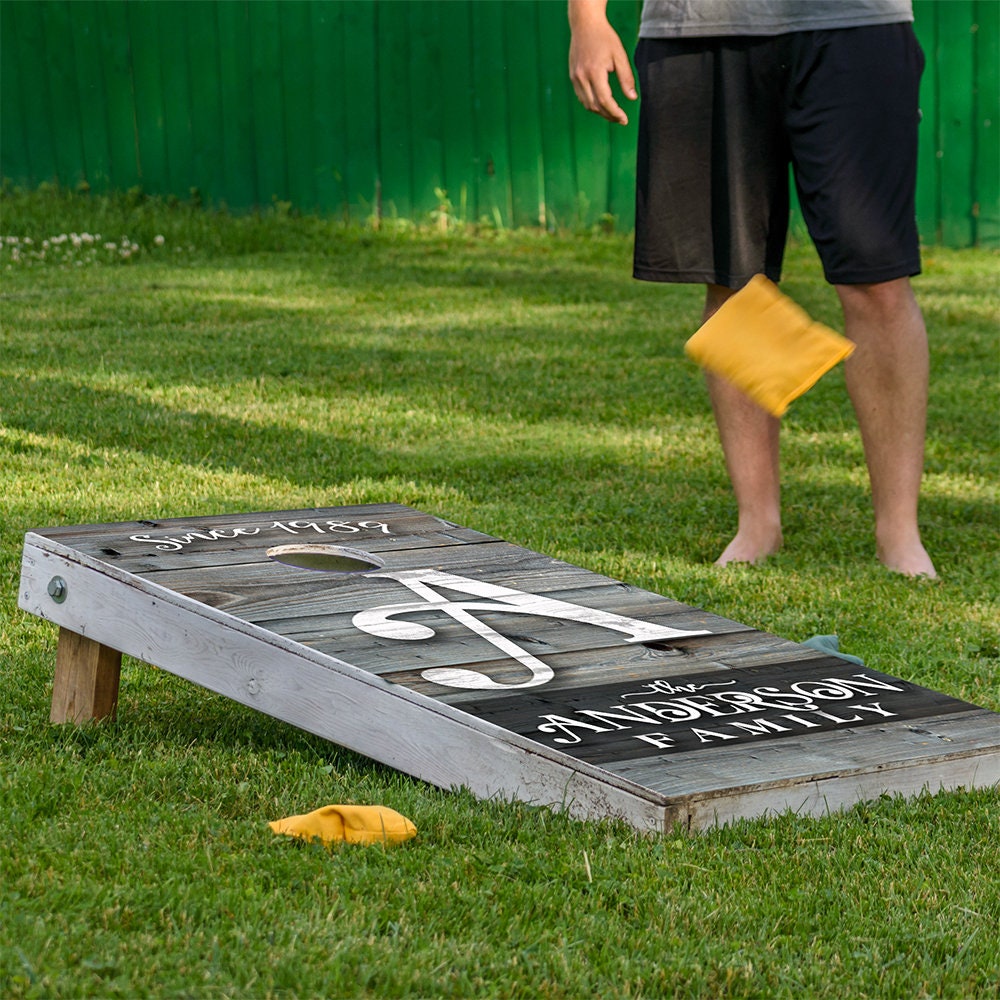 Personalized-Cornhole Wraps for Boards Vinyl Decals (Set of 2) Family Giant Initial -Bean Bag Toss Wrap Stickers Skins (Boards Not Included)
