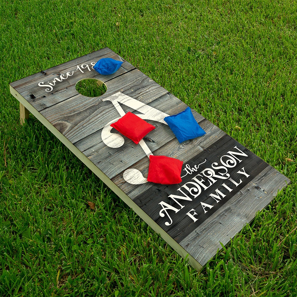 Personalized-Cornhole Wraps for Boards Vinyl Decals (Set of 2) Family Giant Initial -Bean Bag Toss Wrap Stickers Skins (Boards Not Included)