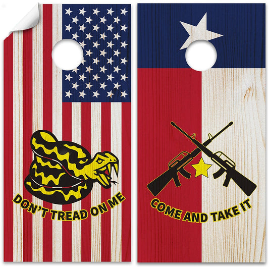 Cornhole Board Wraps and Decals for Boards Set of 2 Skins Professional Vinyl Covers Sticker - USA American Flag and Texas State Art Decal