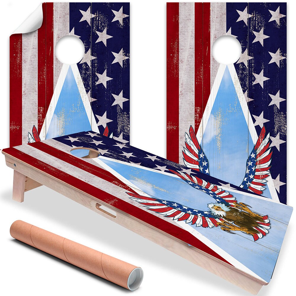 Cornhole Board Wraps and Decals for Boards Set of 2 Skins Professional Vinyl Covers Sticker - USA American Eagle Flag Art Decal