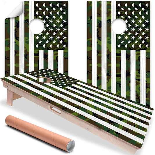 Cornhole Board Wraps and Decals for Boards Set of 2 Skins Professional Vinyl Covers Sticker- USA American Flag Military Camouflage Art Decal