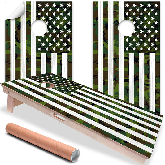 Cornhole Board Wraps and Decals for Boards Set of 2 Skins Professional Vinyl Covers Sticker- USA American Flag Military Camouflage Art Decal