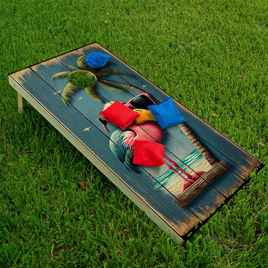 Cornhole Board Wraps and Decals for Boards Set of 2 Skins Professional Vinyl Covers Sticker - Life's a Beach Flamingo Decal