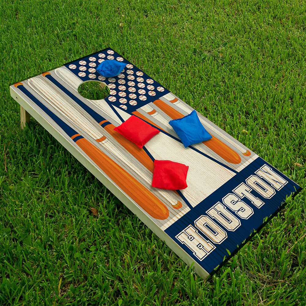 Cornhole Board Wraps and Decals for Boards Set of 2 Skins Professional Vinyl Covers Sticker - Houston Baseball Tailgating Decal