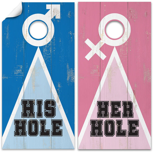 Cornhole Board Wraps and Decals for Boards Set of 2 Skins Professional Vinyl Covers Sticker - His Hole Her Hole Boys Vs Girls Game Decal