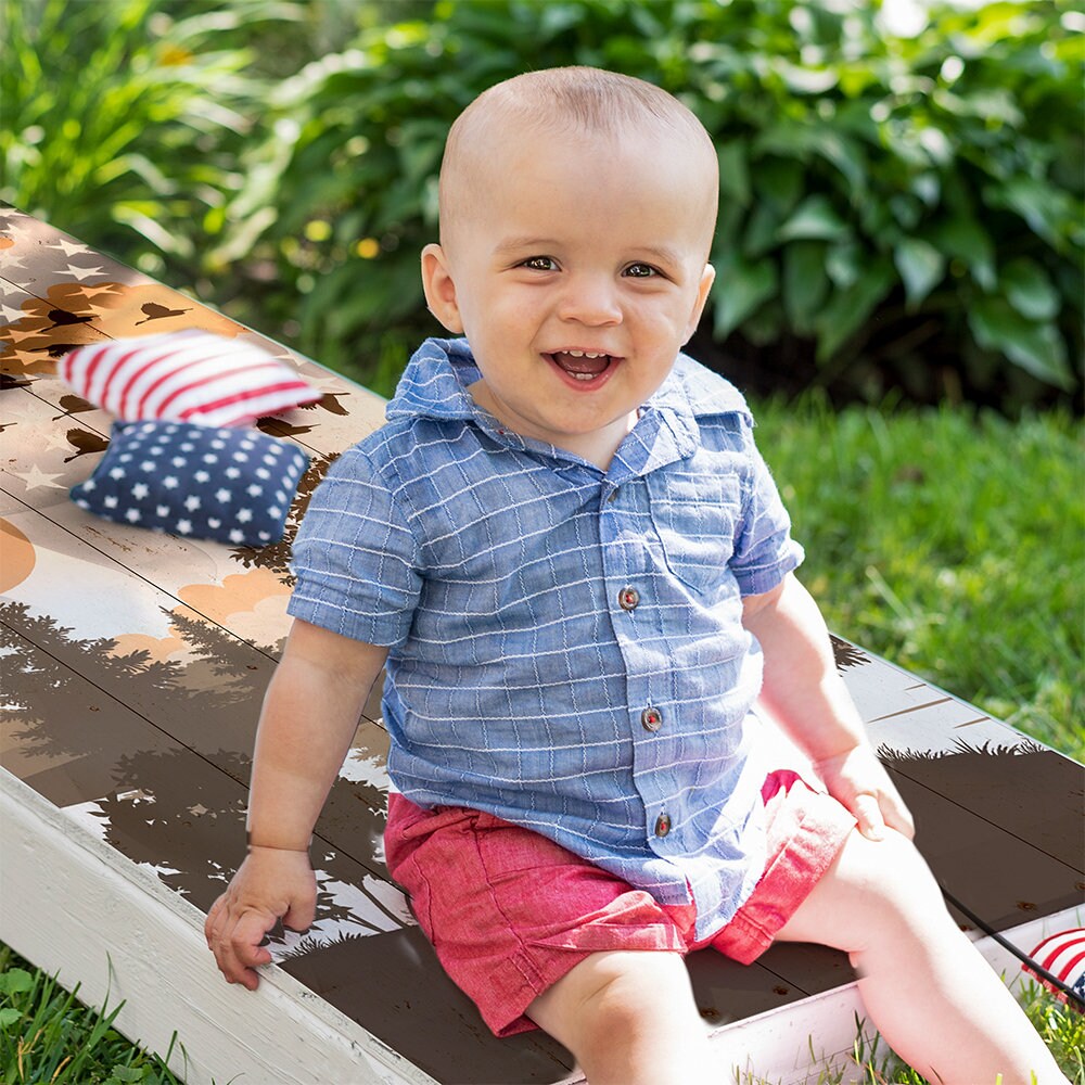 Set of 2 Cornhole Wraps for Boards Vinyl Decals - Bean Bag Toss Wrap Stickers Skins (Boards Not Included) USA American Flag Ducks Flying Art