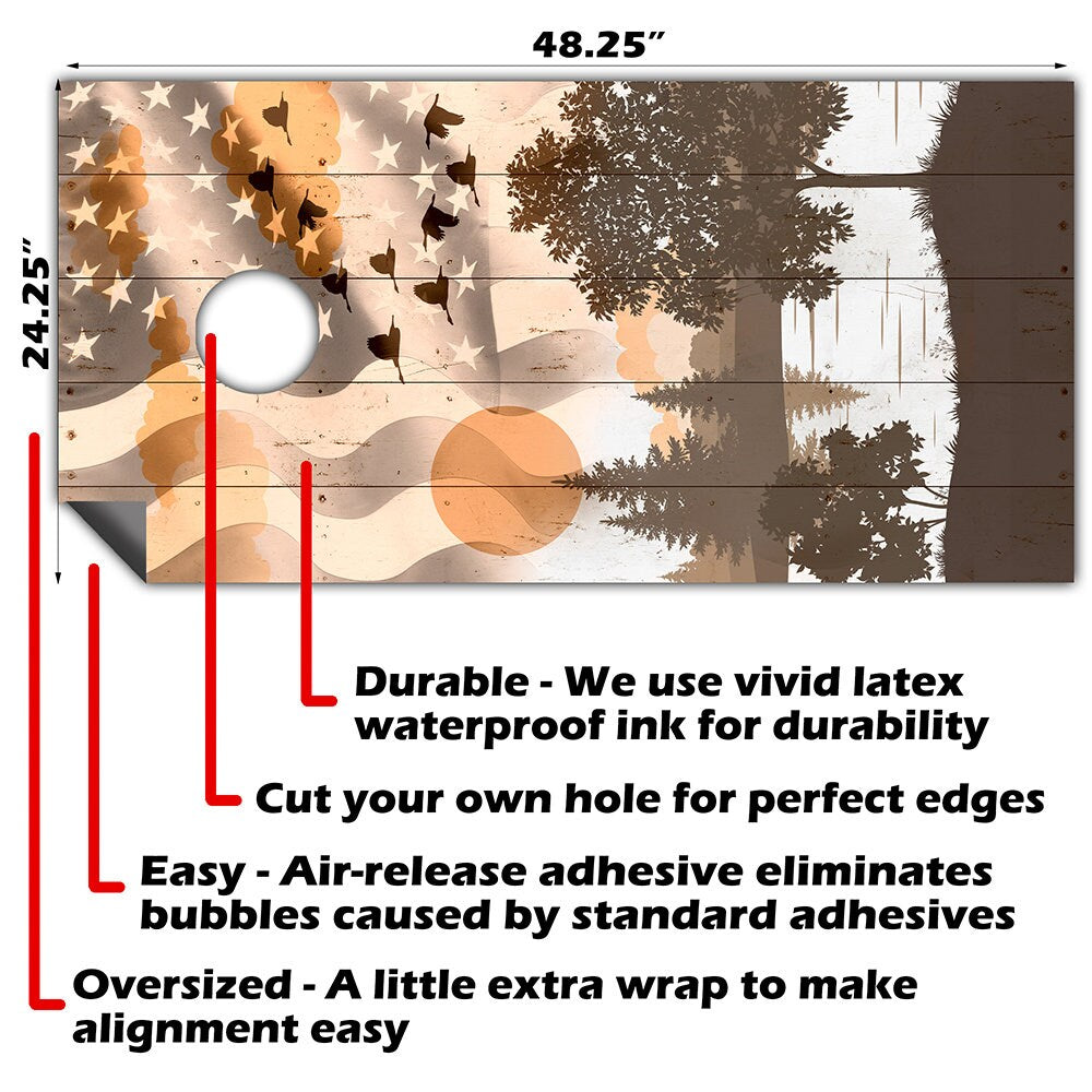 Set of 2 Cornhole Wraps for Boards Vinyl Decals - Bean Bag Toss Wrap Stickers Skins (Boards Not Included) USA American Flag Ducks Flying Art