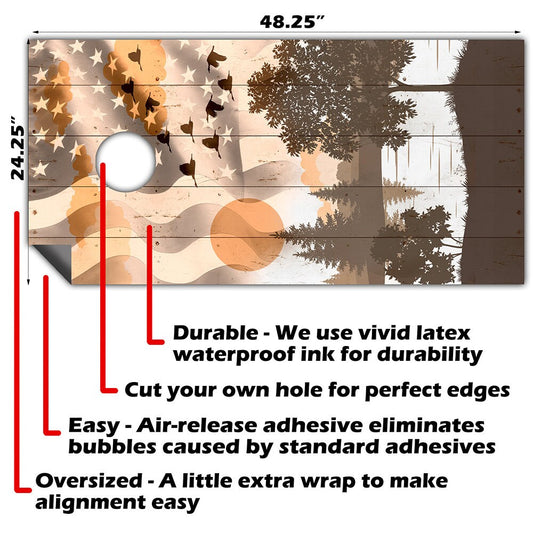 Set of 2 Cornhole Wraps for Boards Vinyl Decals - Bean Bag Toss Wrap Stickers Skins (Boards Not Included) USA American Flag Ducks Flying Art