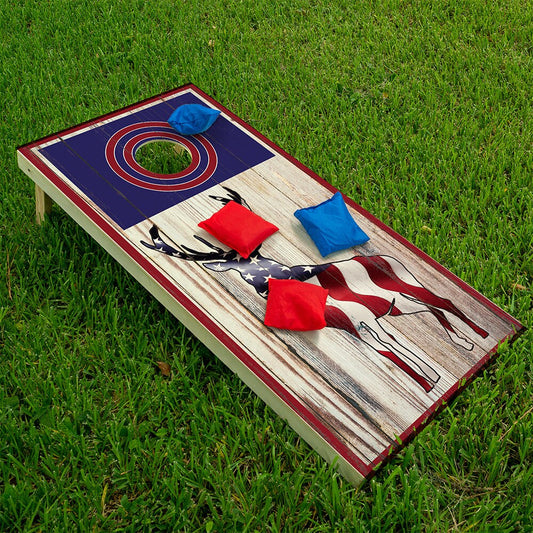 Cornhole Board Wraps and Decals for Boards Set of 2 Skins Professional Vinyl Covers Sticker - Elk Hunting American Flag Art Decal